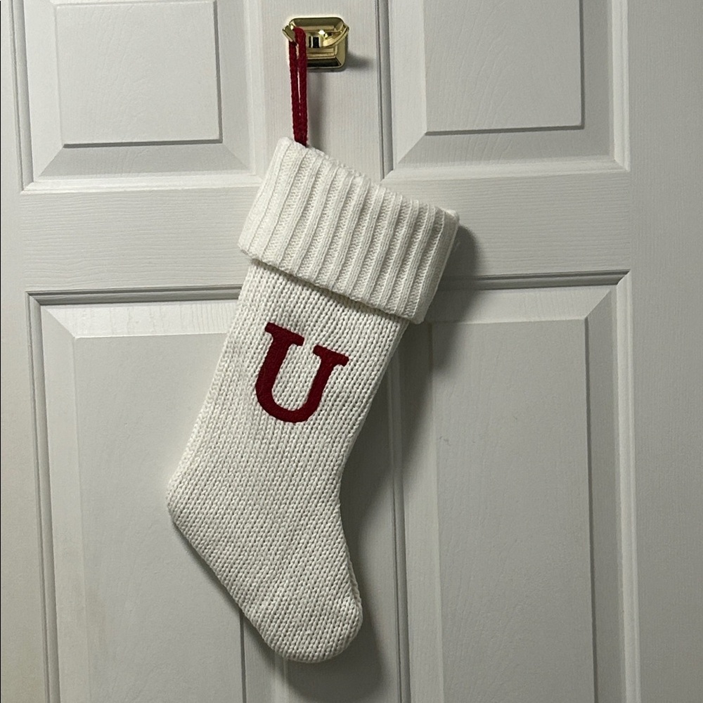 Wondershop White Knit Monogrammed Holiday Stocking with Red Accent